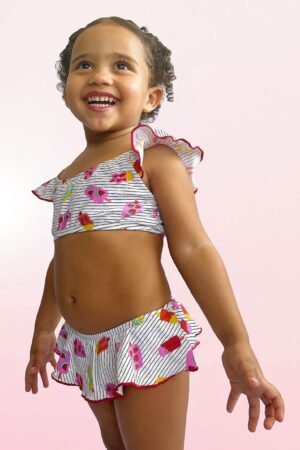 Biquini Conjunto Infantil Ciganinha Ice Cream Tecido: Sensitel Sun Composição: 84% Poliamida e 16% Elastano. Coleção: Verão 2024 Disponível nos tamanhos: PP P M G